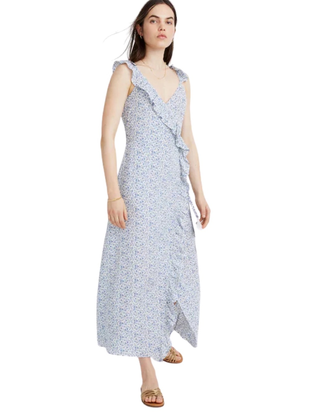 Madewell Ruffled Wrap Maxi Dress Americana Blue White Floral NWOT Plus Size 20